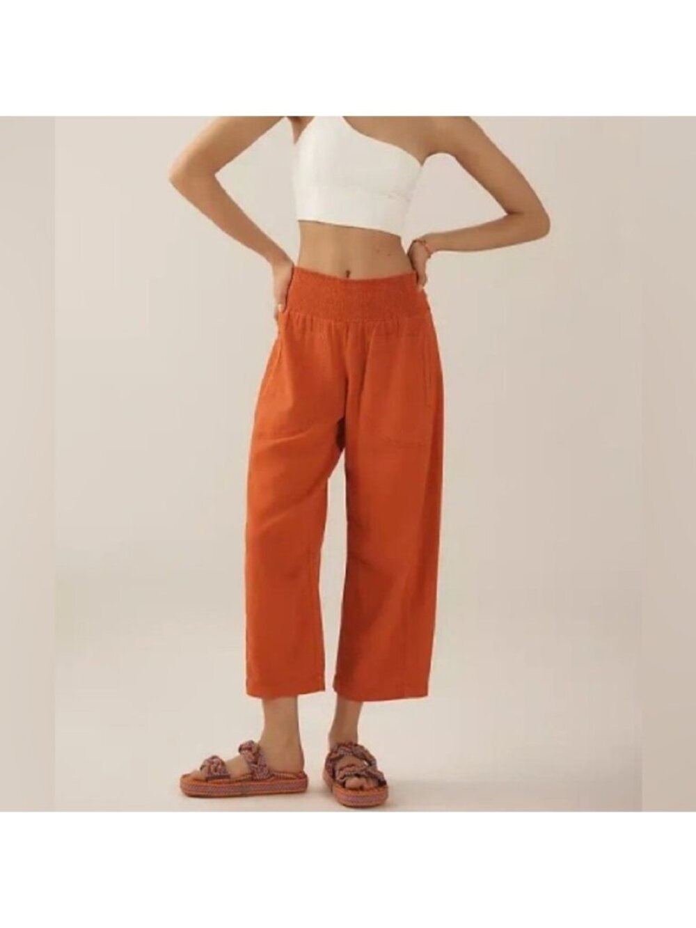 NWT Size L - The Reese Linen Blend Pull-On Barrel Pants Pilcro (NWT US$ 118)